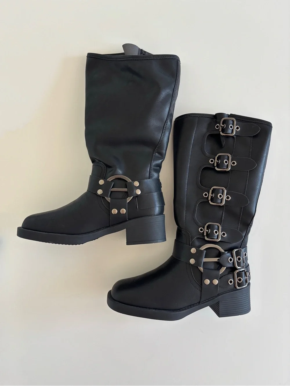 Brand New Black leather buckle boots